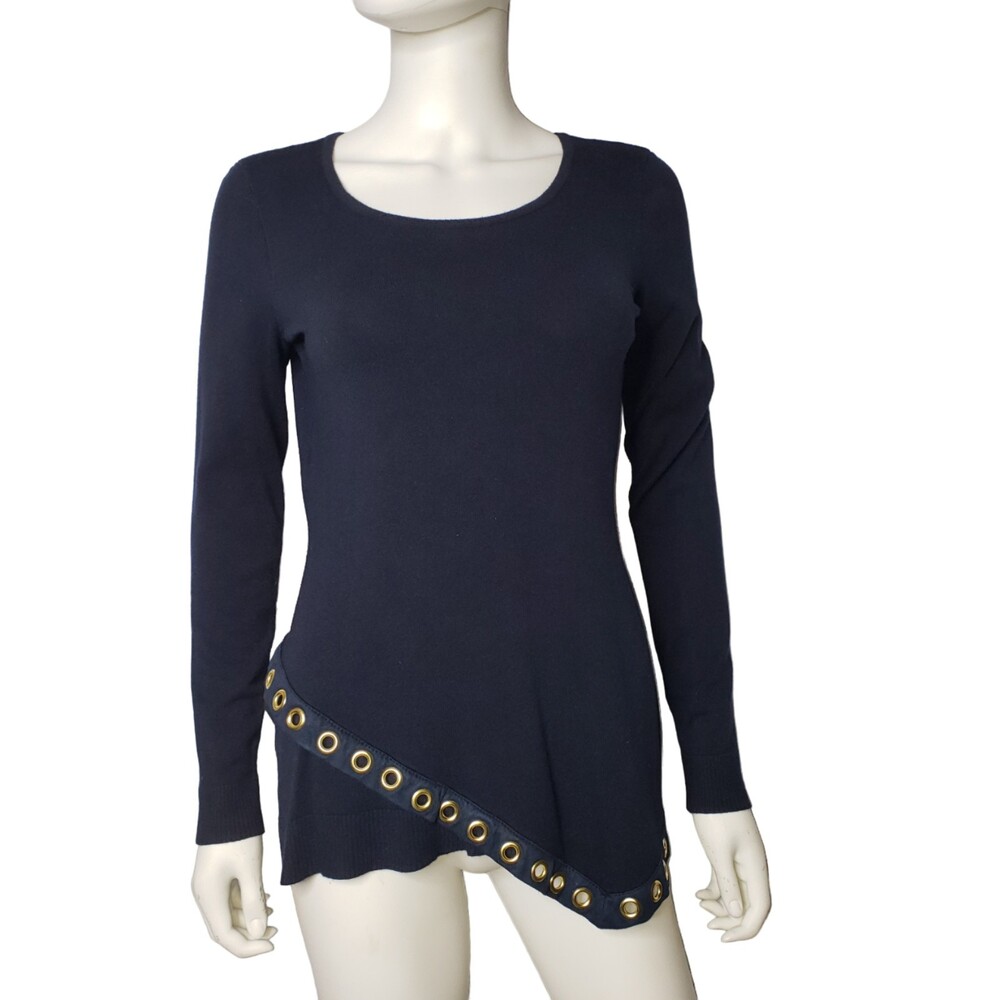 INC INTERNATIONAL CONCEPTS Navy Blue Long Sleeve Top with Gold Grommet Details S